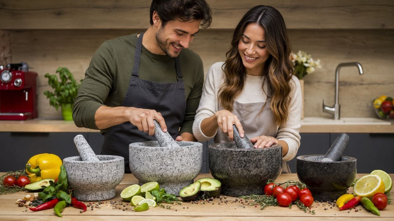ChefSofi Extra Large Mortar and Pestle Set Granite Stone Grinder for Guacamole, Herbs, and Spices