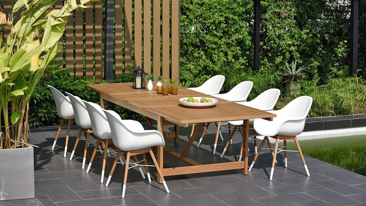 Patio Dining Set: Transform Your Patio with the Brampton 9 Piece Outdoor Eucalyptus Dining Set