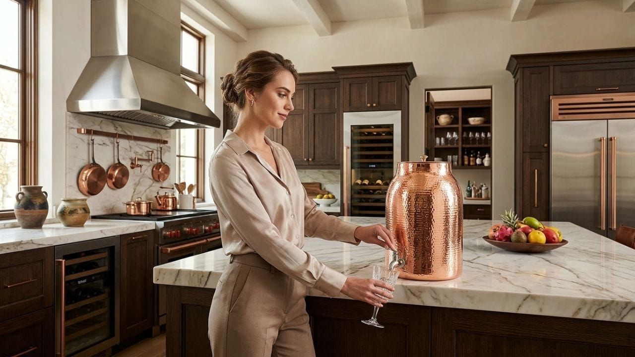 Copper Water Dispenser: Copper Mules Handcrafted 100% Pure Copper Water Dispenser with Lid