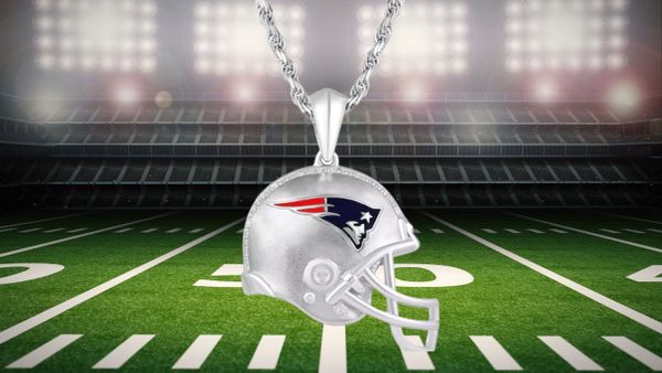 Show Your Team Spirit with the New England Patriots True Fan Silver 1 20 ct t.w Diamond Helmet Necklace