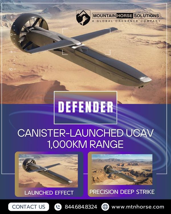Mountain Horse Solutions DEFENDER Precision Strike 1,000km range, 650km/h.