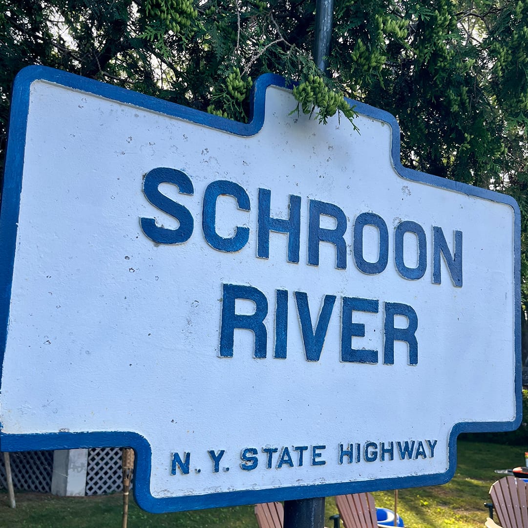 Sign: SCHROON RIVER - N.Y. STATE HIGHWAY