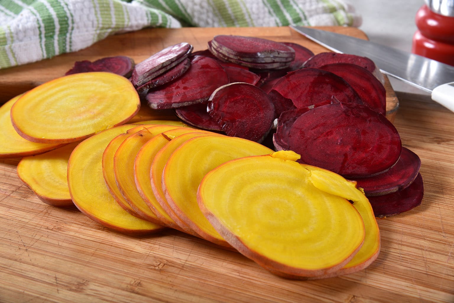 Gold and red beets, sliced