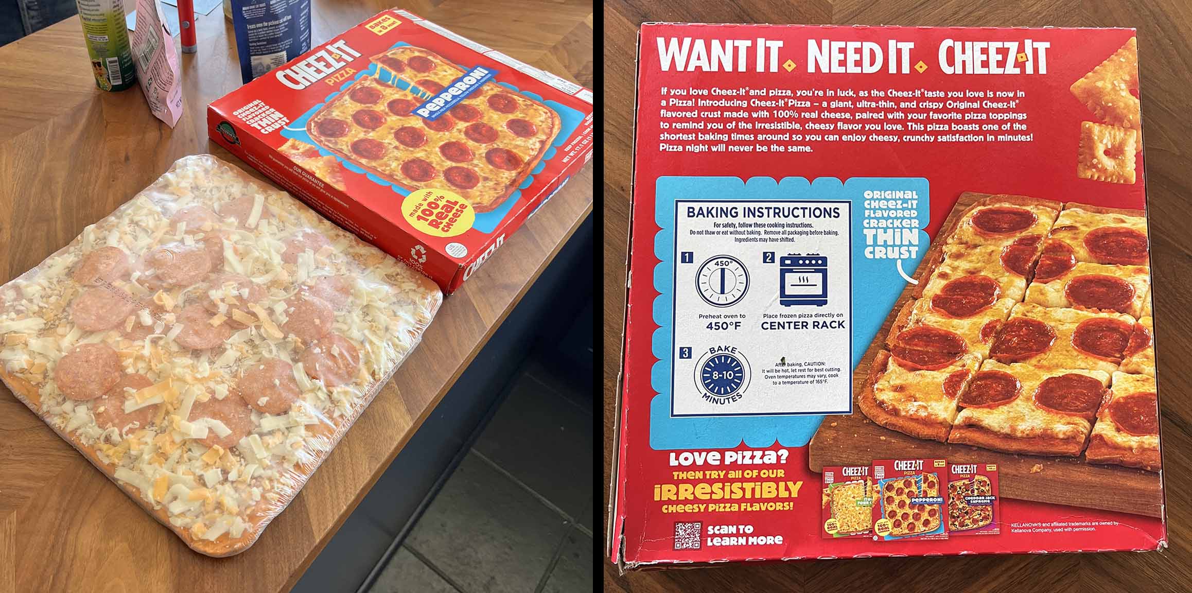 Front and back of the CHEEZ-IT PIZZA box