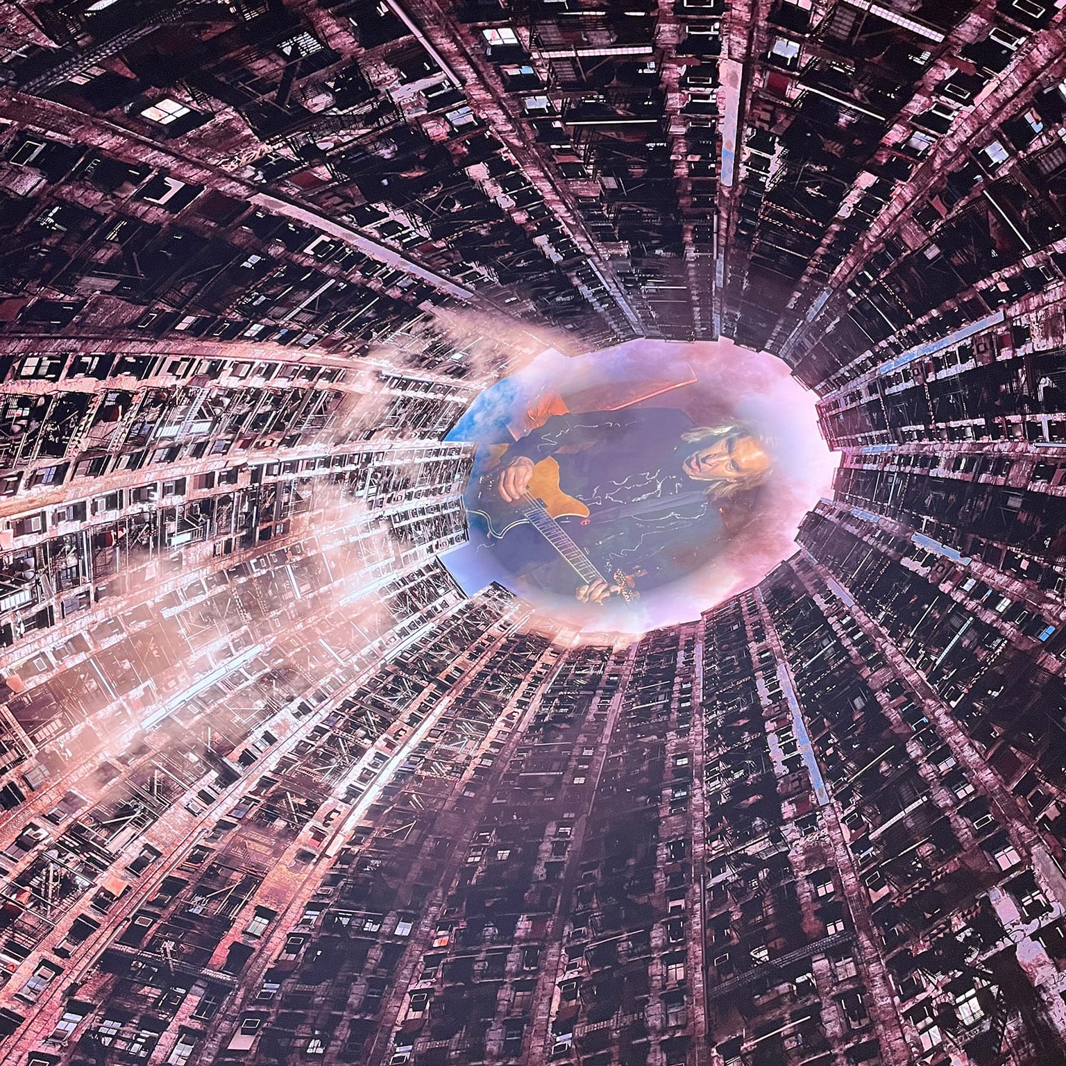 Tenement buildings grow taller and taller in a circle around your field of view and the top of the sky is Joe Walsh playing guitar and doing guitar-face.