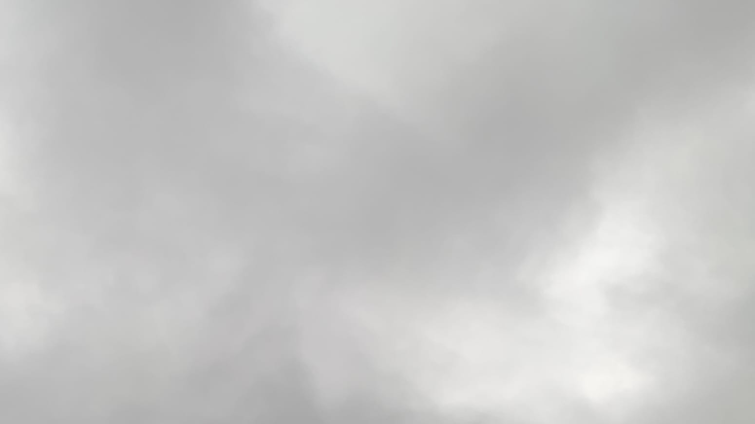 A murky gray cloudy sky with some more whitish blobs in it, including a sort of vaguely bird-shaped one toward the lower right.