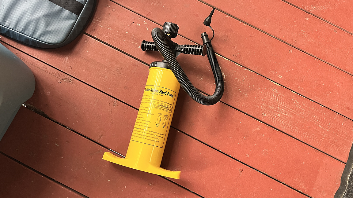Plastic pump labelled DOUBLE ACTION HAND PUMP that came with my kayak, ouch!