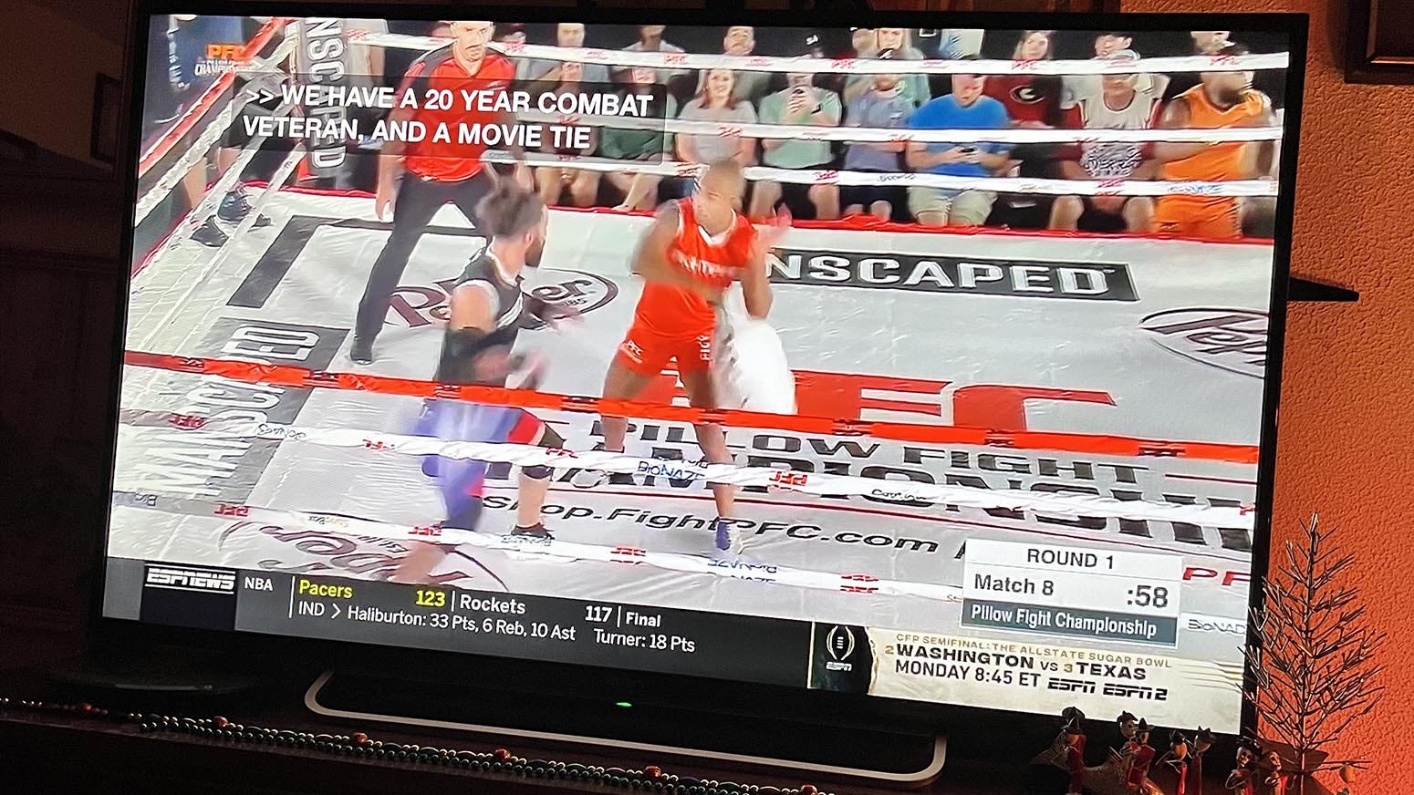 Screenshot of Pillow Fight Championship action on ESPN