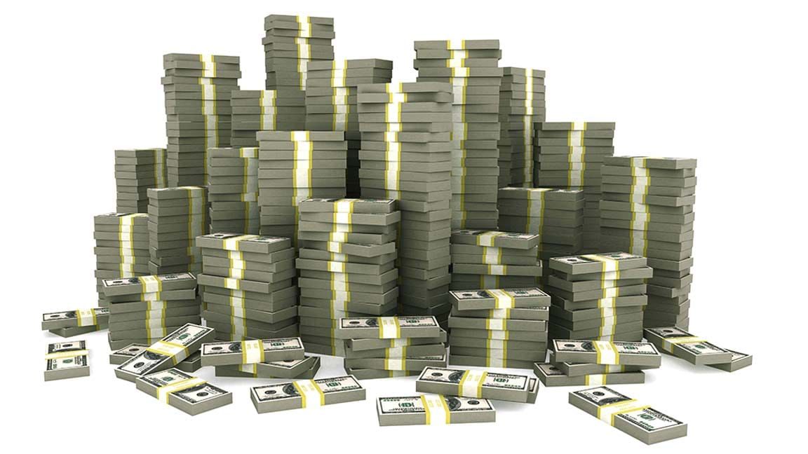 Stack of 100 dollars USA on white background.