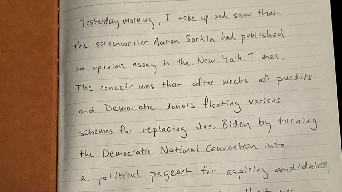 Detail of image of handwritten notebook page: "YESTERDAY MORNING, I woke up and saw that..." Full ALT text in the next image