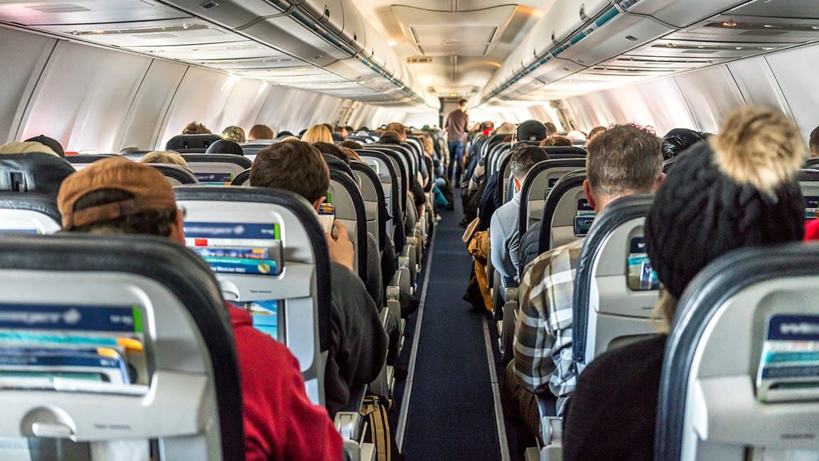View from the rear inside a full plane
