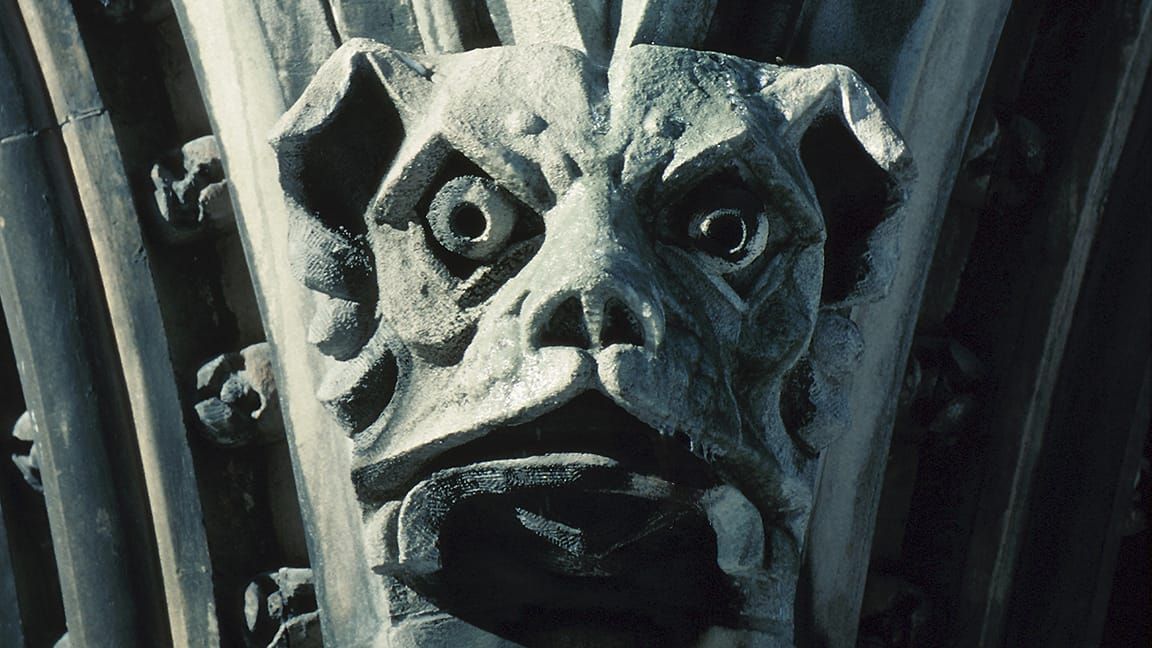 A dog-head-looking gargoyle