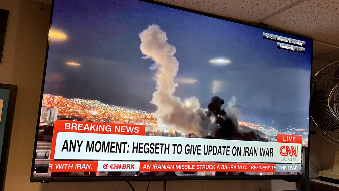 CNN VIDEO OF EXPLOSION IN A CITY AT AT NIGHT: Social Media/Thursday Sanandaj, Iran BREAKING NEWS ANY MOMENT HEGSETH TO GIVE UPDATE ON IRAN WAR - IRANIAN MISSILE STRUCK A BAHRAINI OIL REFINERY