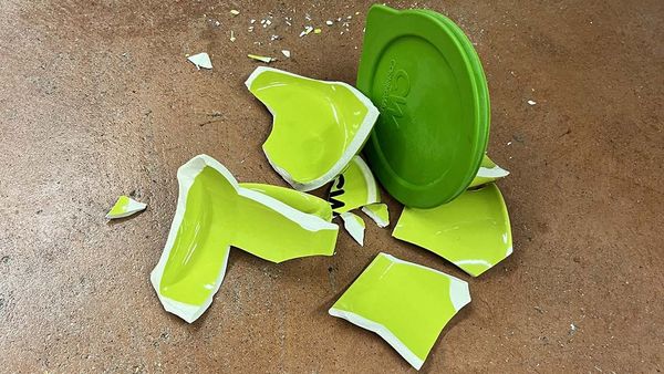 My lime green ceramic sealable mug/bowl shattered beyond repair 