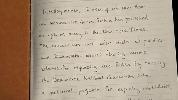 Detail of image of handwritten notebook page: "YESTERDAY MORNING, I woke up and saw that..." Full ALT text in the next image