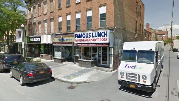 Google streetview image of the exterior of FAMOUS LUNCH in Troy NY. WORLD FAMOUS HOT DOGS