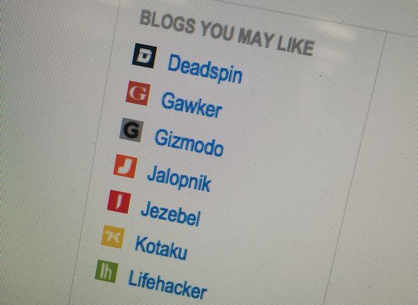 Ancient screenshot from a GAWKCO site: "BLOGS YOU MAY LIKE Deadspin Gawker Gizmodo Jalopnik Jezebel Kotaku Lifehacker"