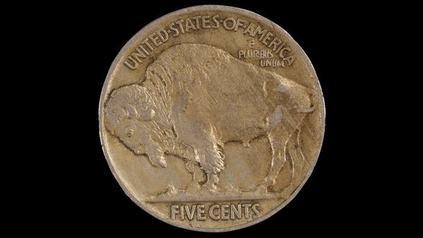 An old Buffalo Nickel: UNITED STATES OF AMERICA - E PLURIBUS UNUM - FIVE CENTS