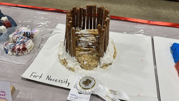 Fort Necessity replica constructed primarily of pretzel rods