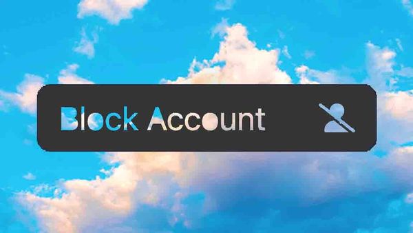A sky from Bluesky app with image of text reading BLOCK ACCOUNT and icon of person struck through