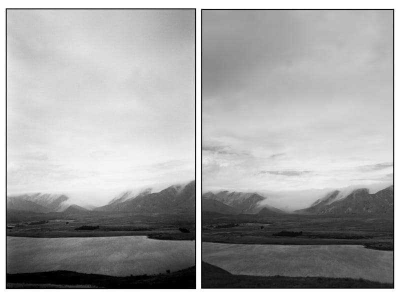 One film and one digital landscape image, both in black and white.