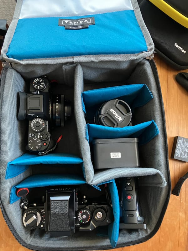 Tenba backpack insert packed with gear.