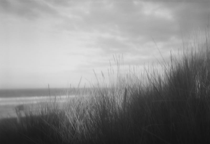 Black and white beach image taken on Kodak Brownie 620e with Ilford FP4.