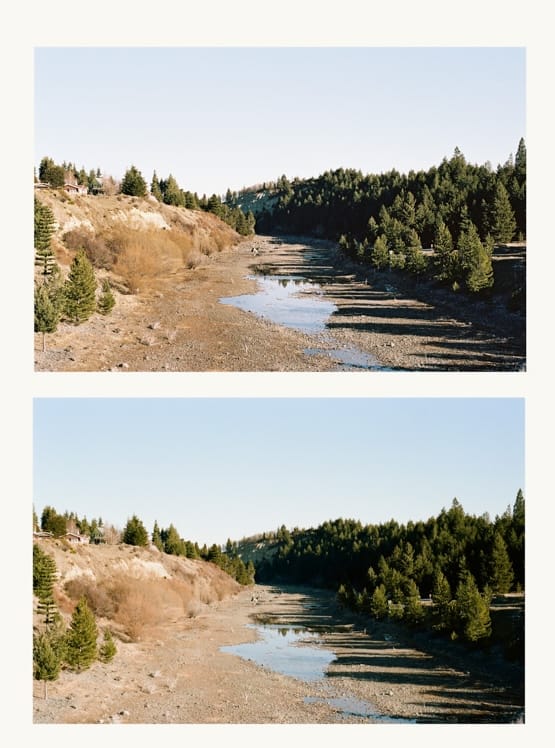 The same landscape image scanned on the Frontier(Top) and the Noritsu.