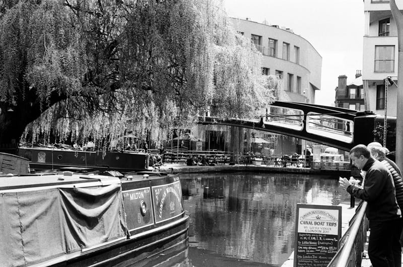 Camden locks on black and white film.