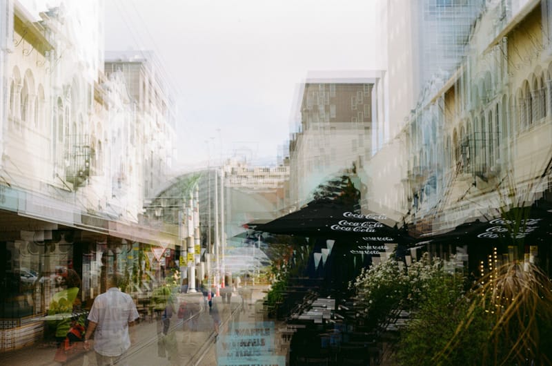Multiple exposure of a city street.