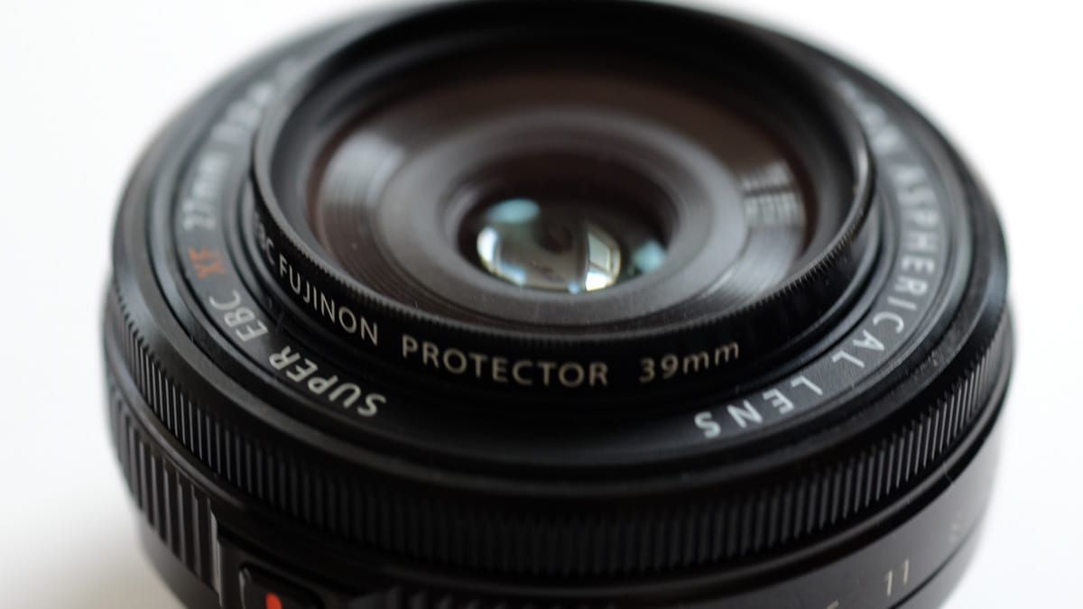 Close up of the Fujifilm 27mm lens.