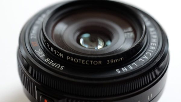 Close up of the Fujifilm 27mm lens.