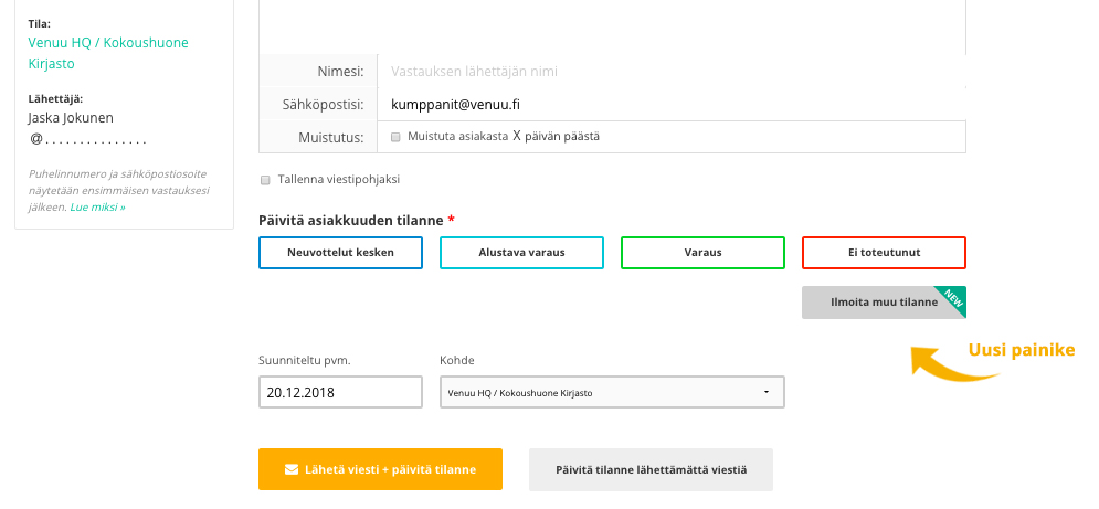 Uusi omainaisuus Venuussa: Ilmoita muu tilanne