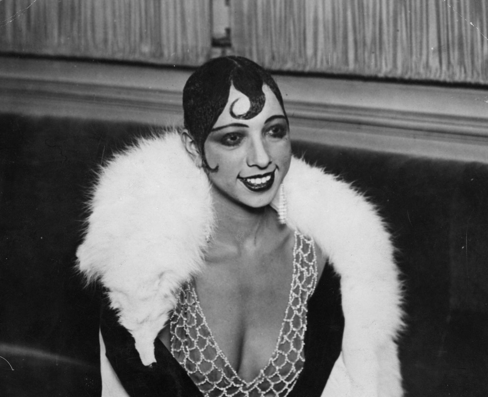 a black and white photo of josephine baker in the 20s