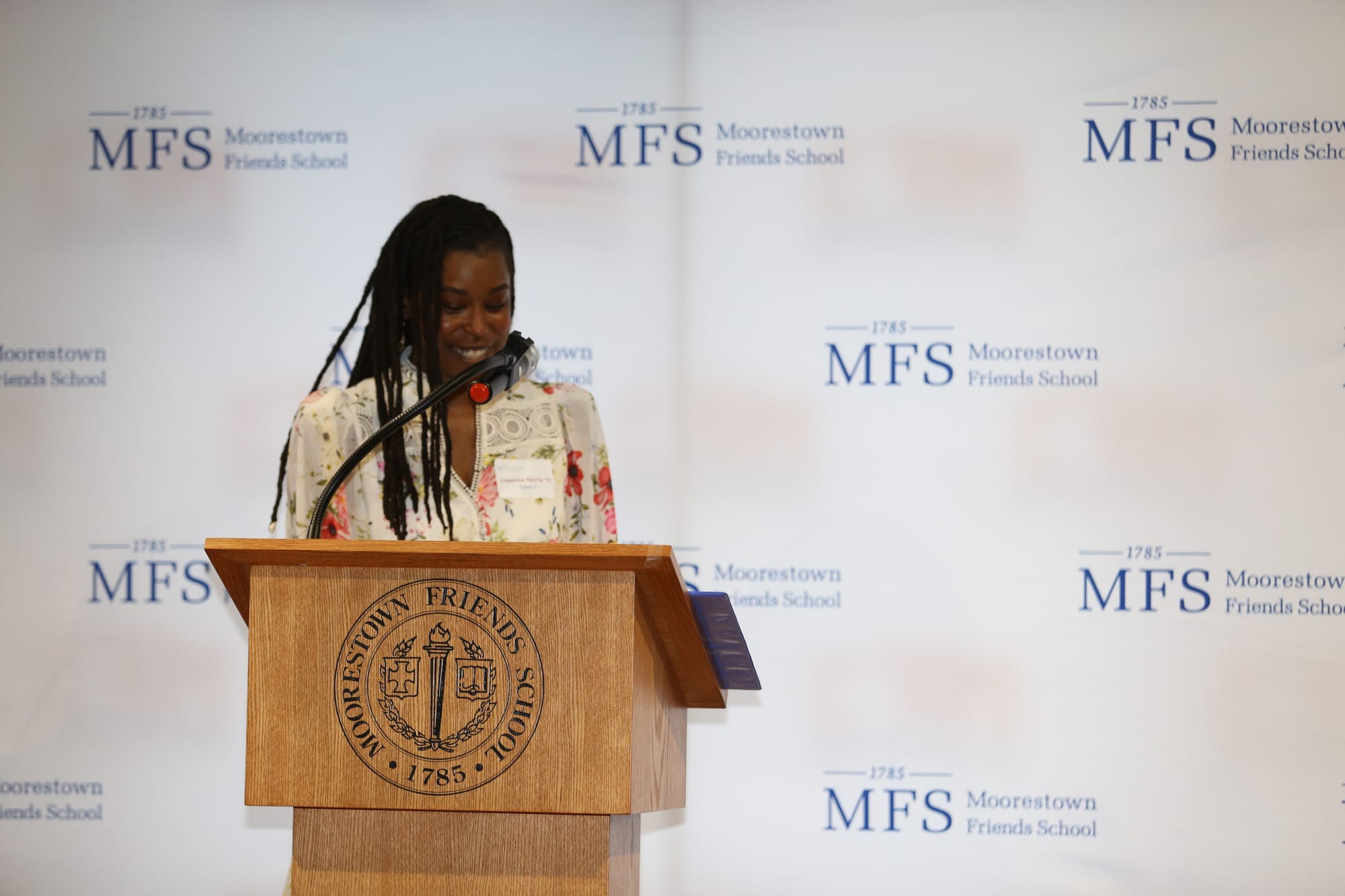 Alleanna Harris shares remarks after receiving the 2026 Young Alumni Award from Moorestown Friends School.