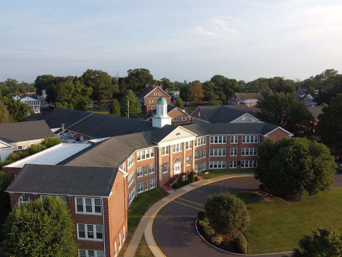 An overhead photograph of part of the Moorestown Friends School campus. Photo courtesy of MFS.