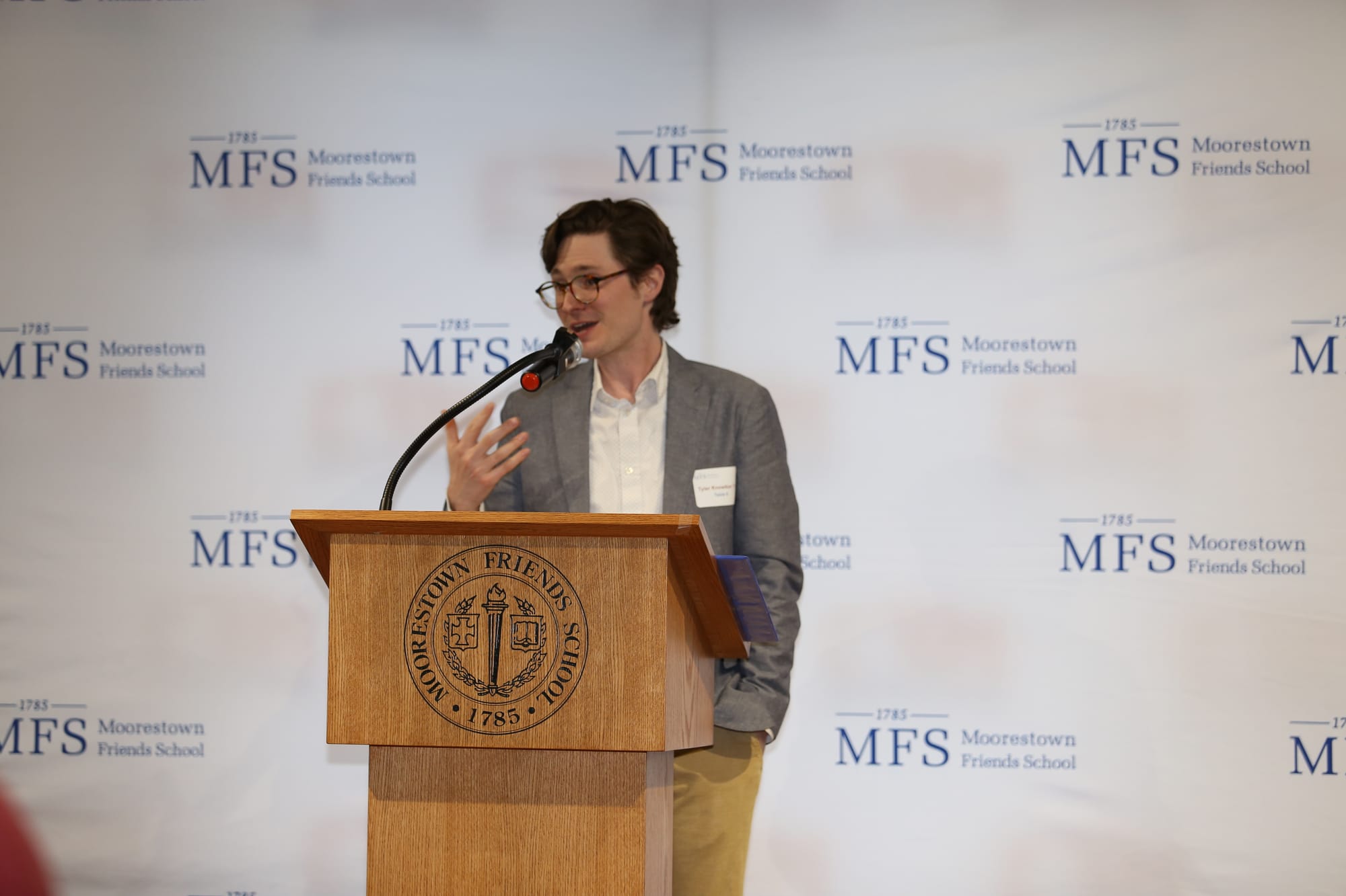 Tyler Knowlton makes his Young Alumni Award remarks. Photo courtesy of MFS.
