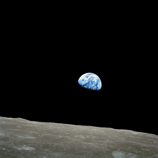 The famous "Earthrise" photograph, taken by the crew of Apollo 8 on December 24, 1968.