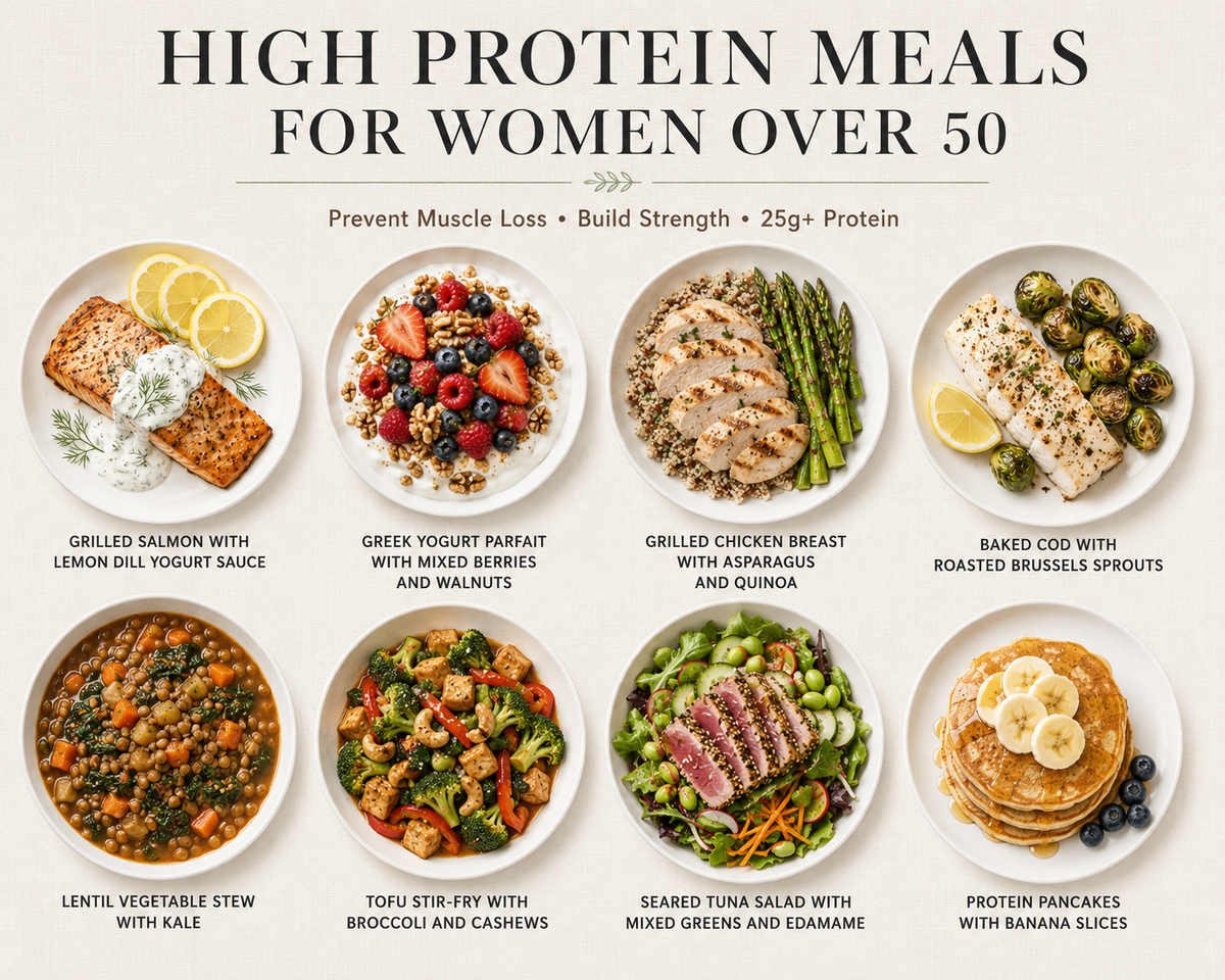 15 High Protein Meals for Women Over 50 to Prevent Muscle Loss: Delicious Recipes That Build Strength (25g+ Protein Each)
