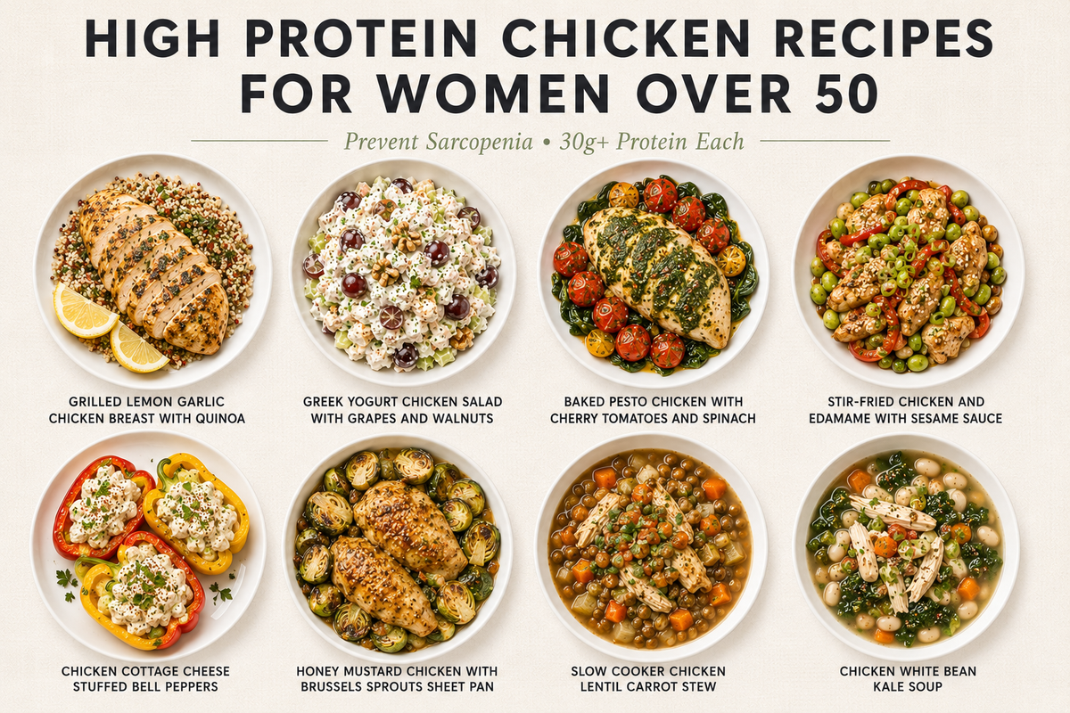 10 Quick High Protein Chicken Recipes for Women Over 50 to Prevent Sarcopenia: Delicious Meals You'll Actually Love (30g+ Protein Each)