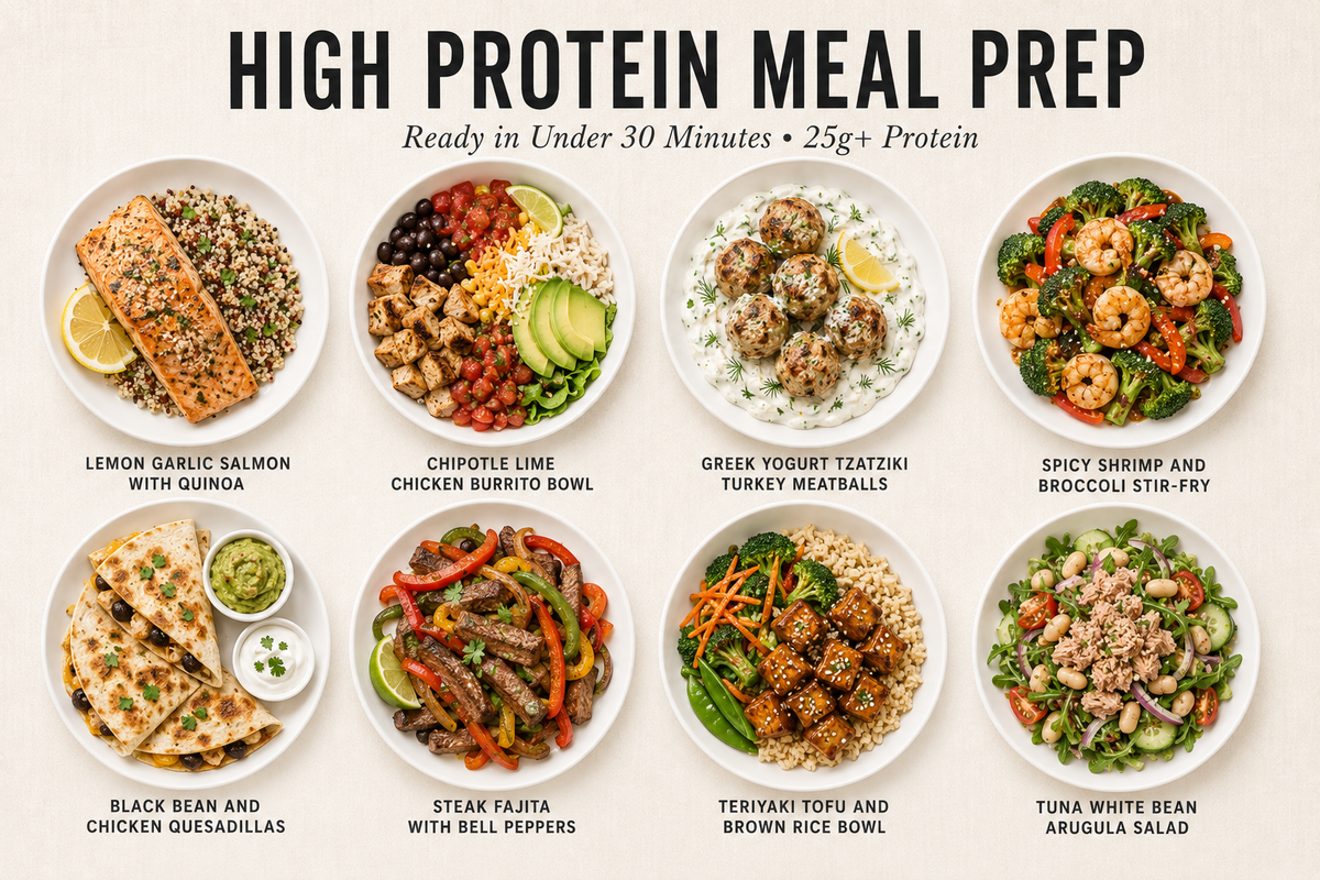 Simple High Protein Meal Prep Recipes Under 30 Minutes That'll Save Your Busy Weeknights (25g+ Protein)