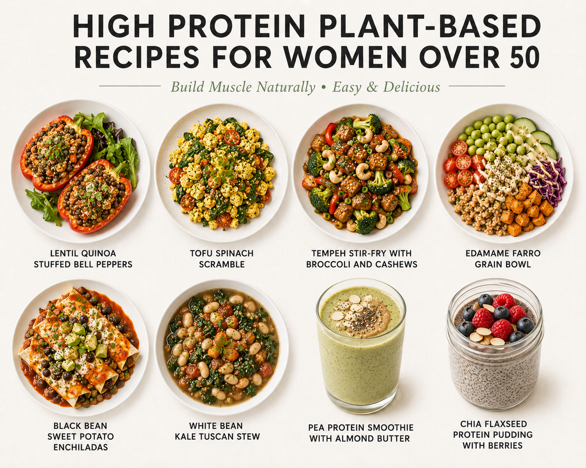 12 High Protein Plant-Based Recipes for Women Over 50 to Build Muscle Naturally: Delicious, Easy Meals You'll Actually Crave