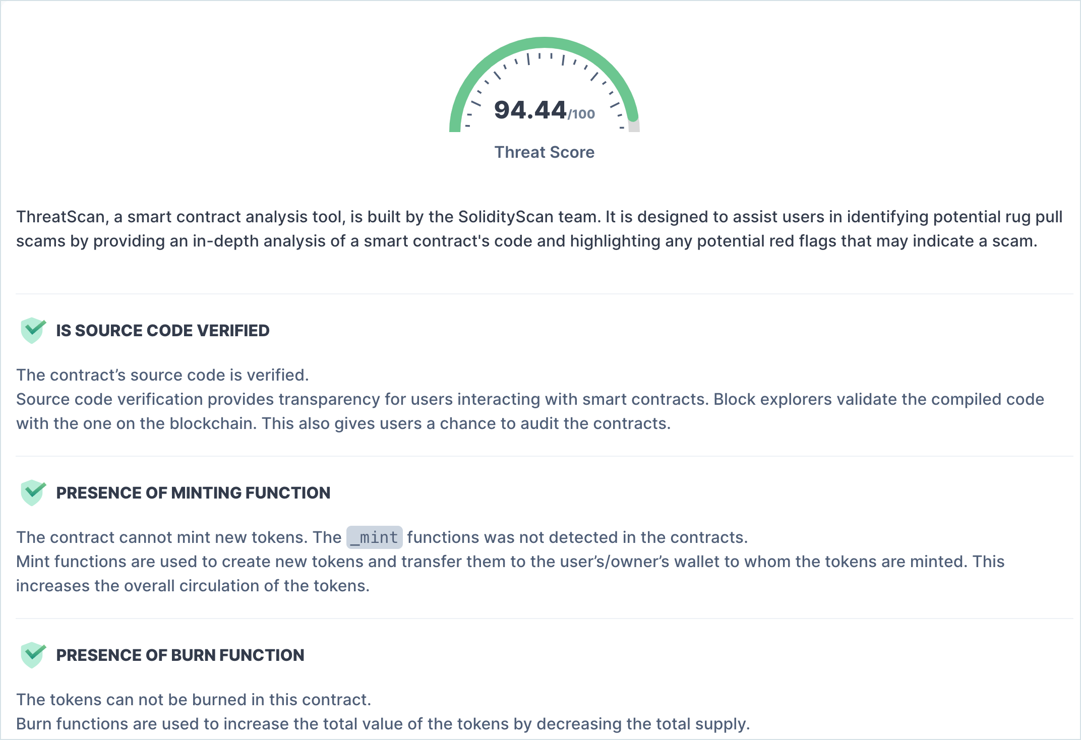 Smart contract threat score with Blockscout and SolidityScan