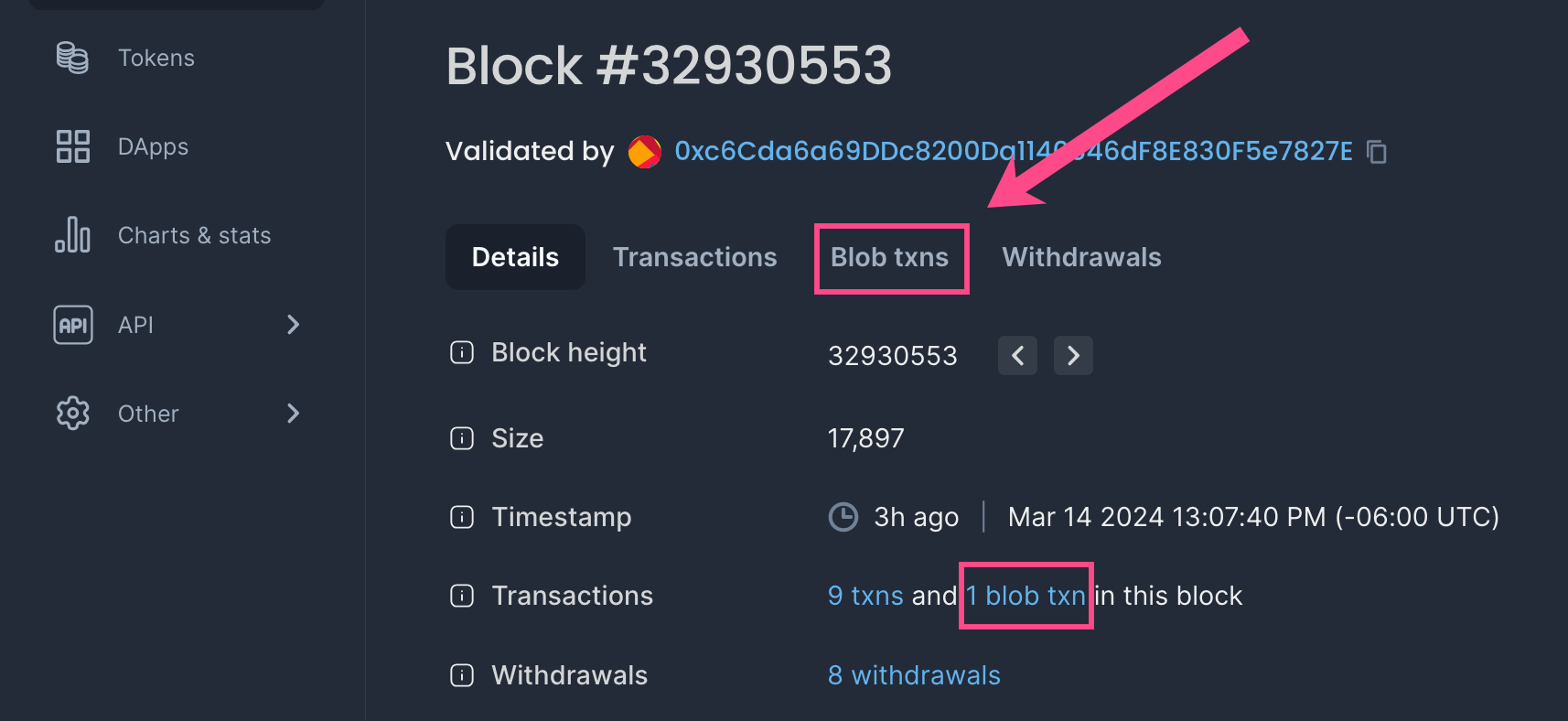 Blob transactions in a block