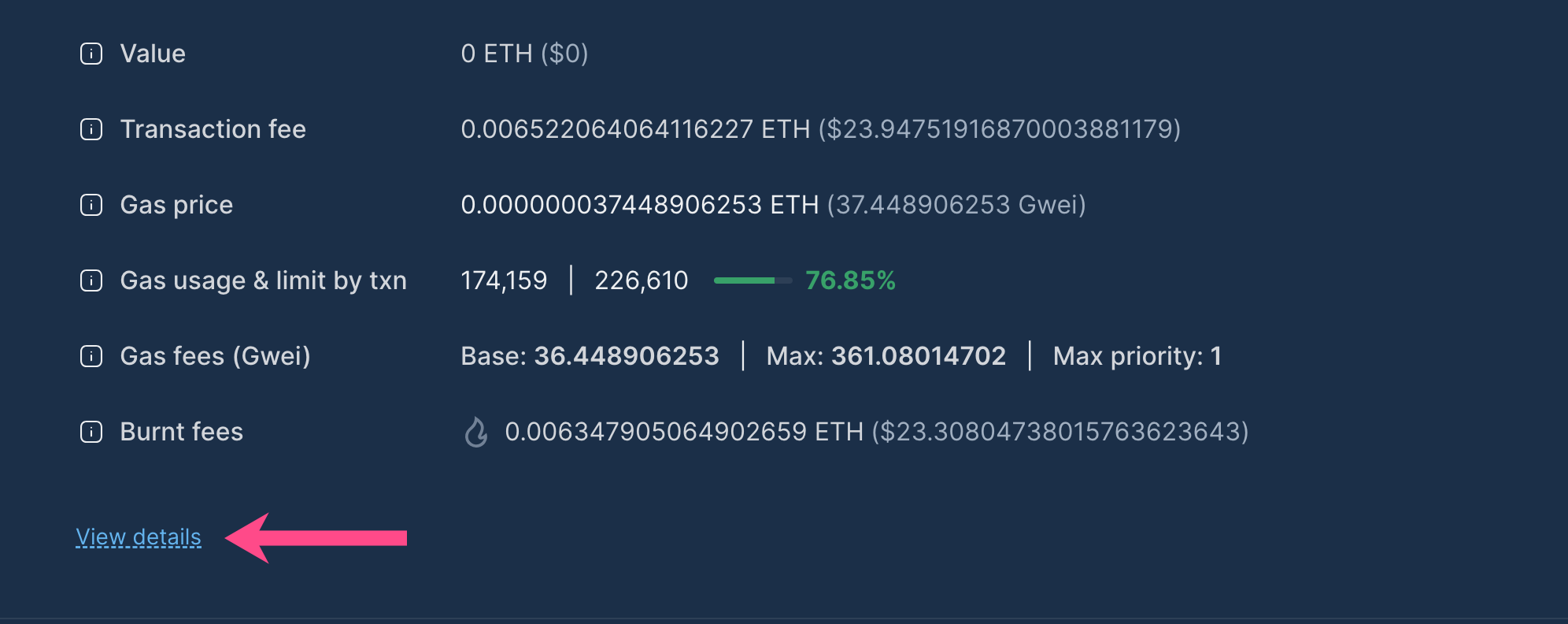 Scroll down and click View details to see more blob-related info.