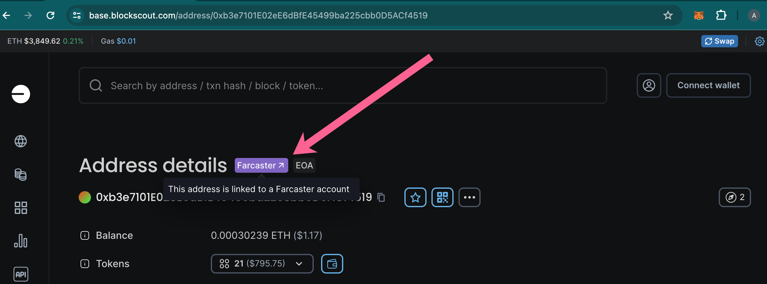 Farcaster block explorer integration