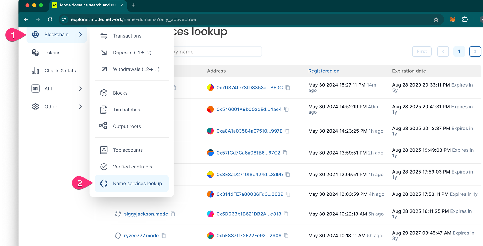 Mode explorer name service