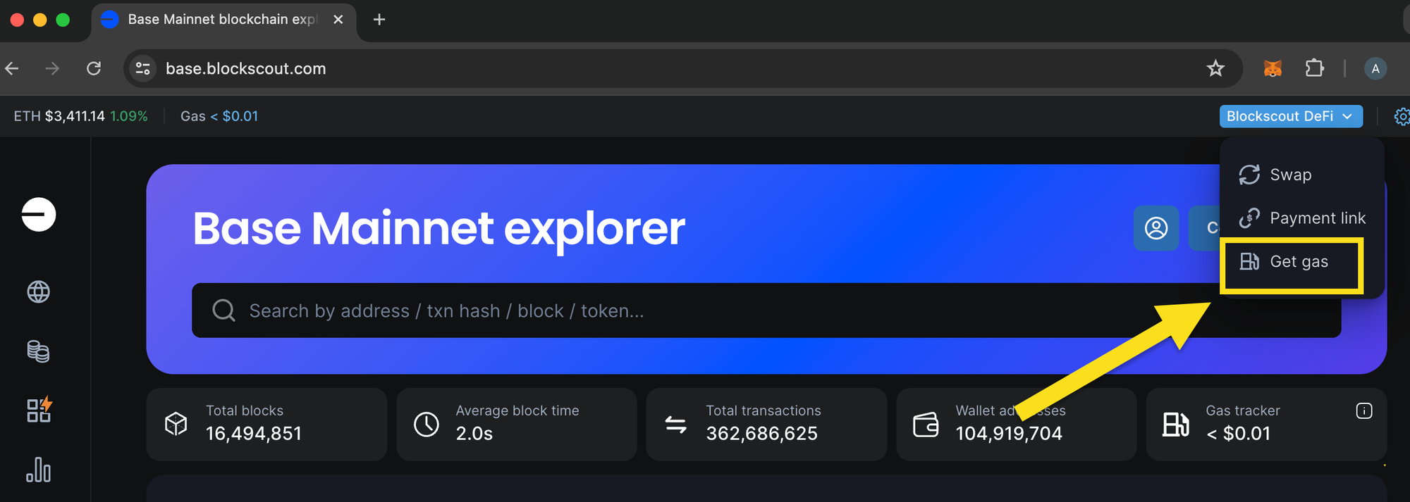 Get gas on Blockscout
