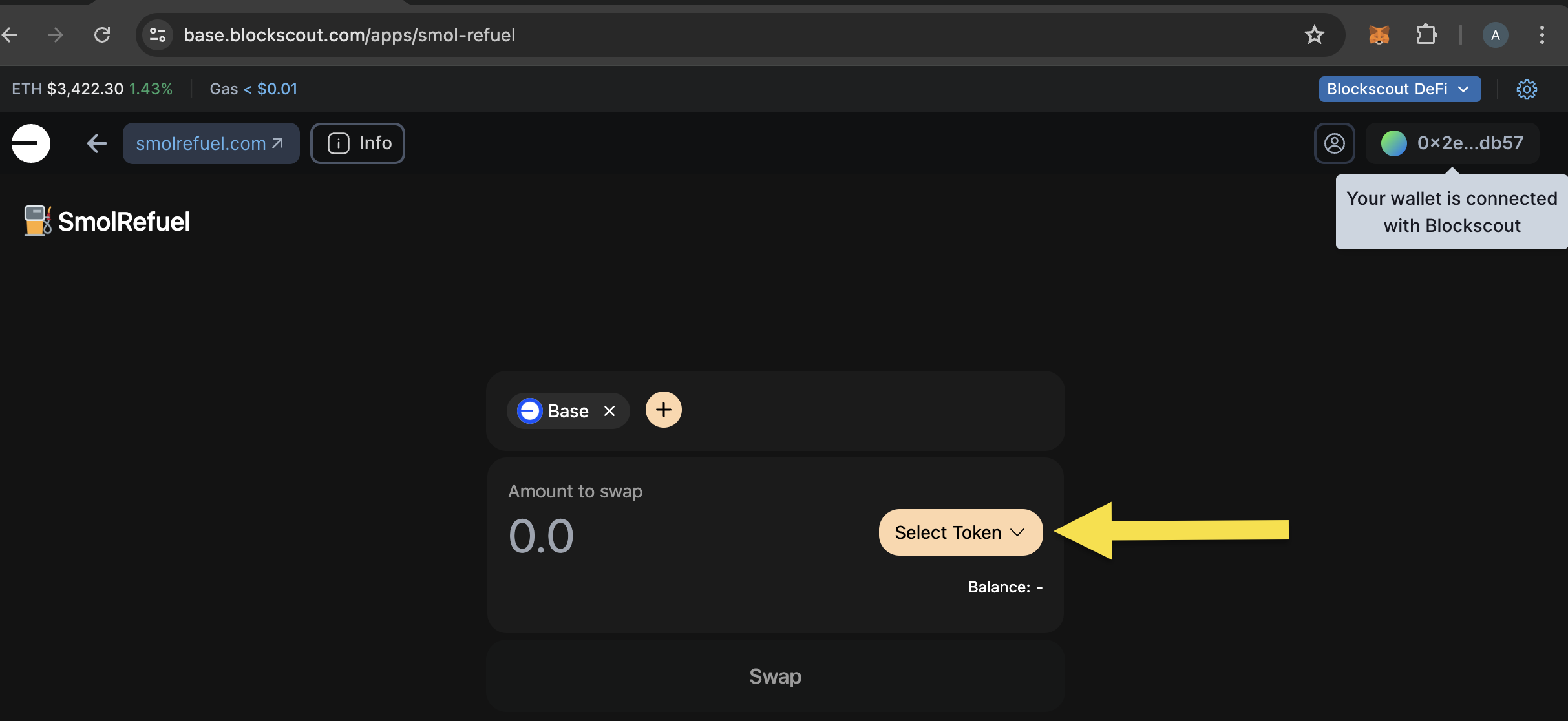 Select Token on Blockscout