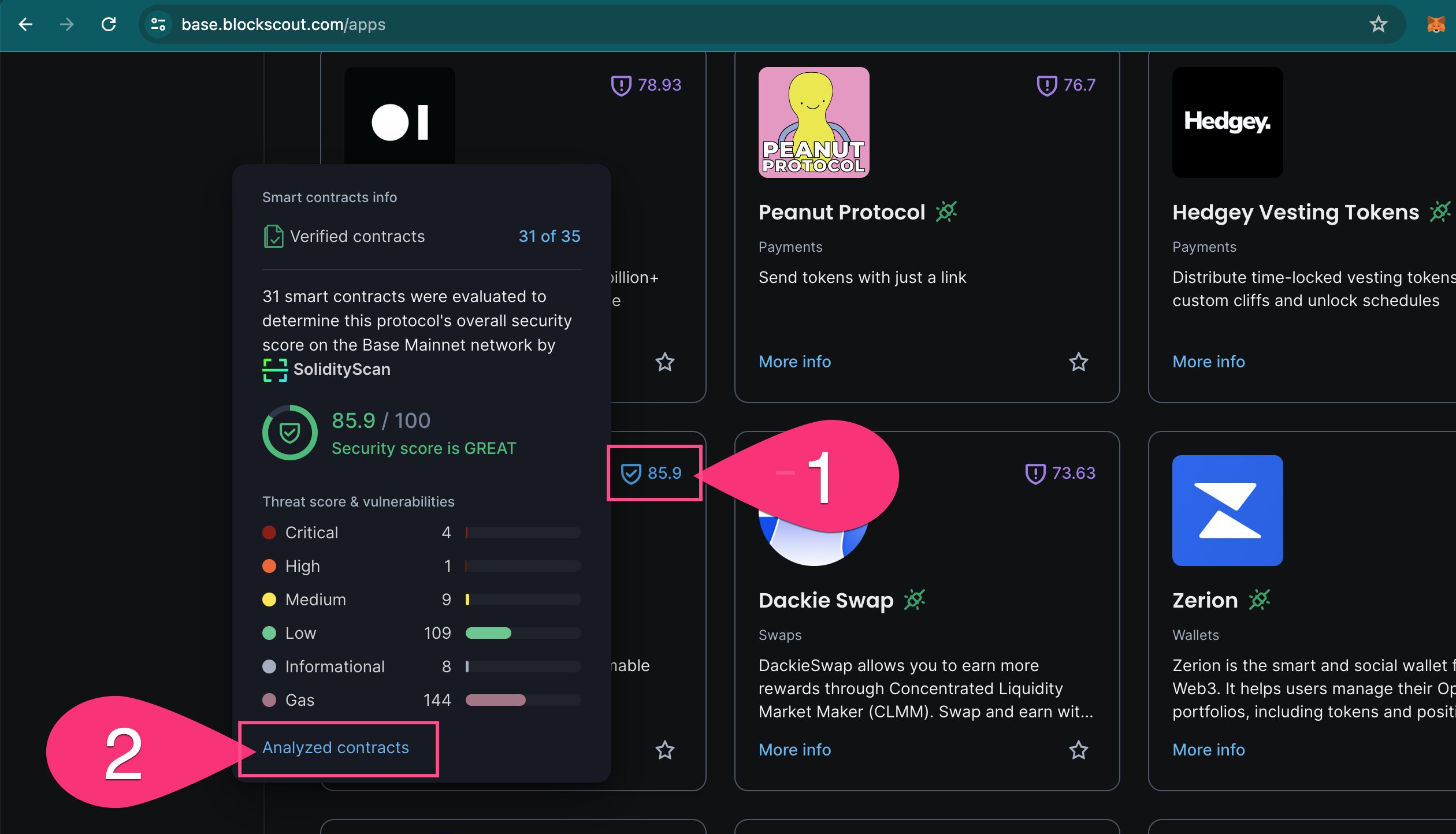 Click on security score to view more info